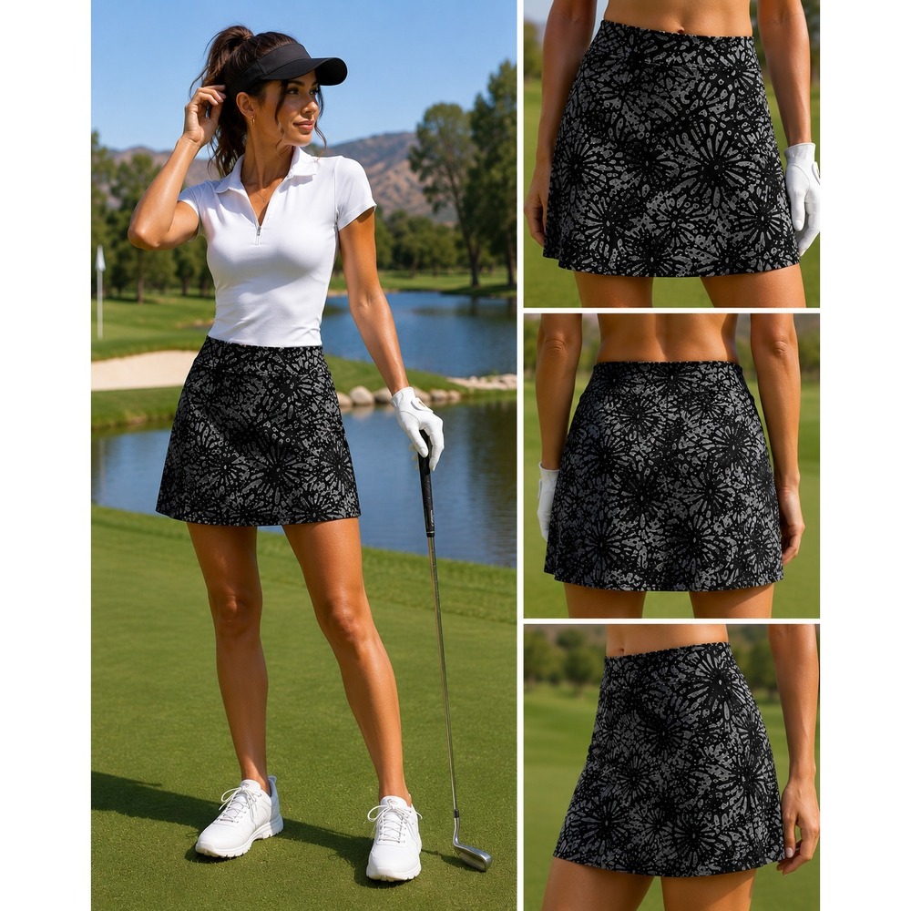 RipSkirt Hawaii Butterfly Print Athletic Skirt Black Gray Golf Stretch‎ Resort